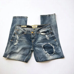 Hot Kiss Cat Capri Distressed Faded Mid-Rise Blue Jeans Women's Size 7